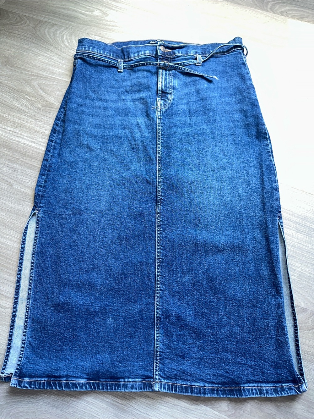 Calvin Klein Jeans Dark Blue Denim Midi Skirt with Side Slits